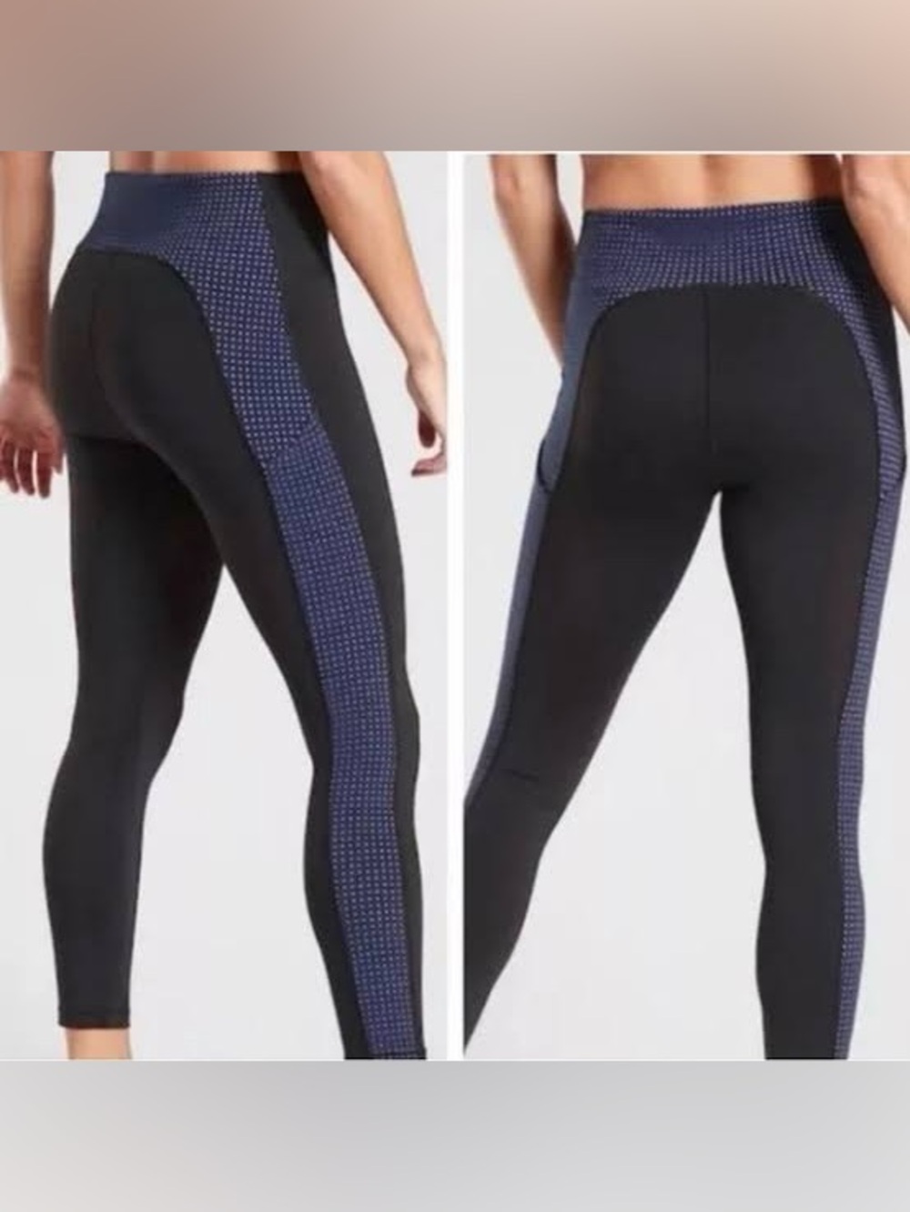 Athleta Ultimate 7/8 Tight Pocket Leggings, size Small black and blue colorblock